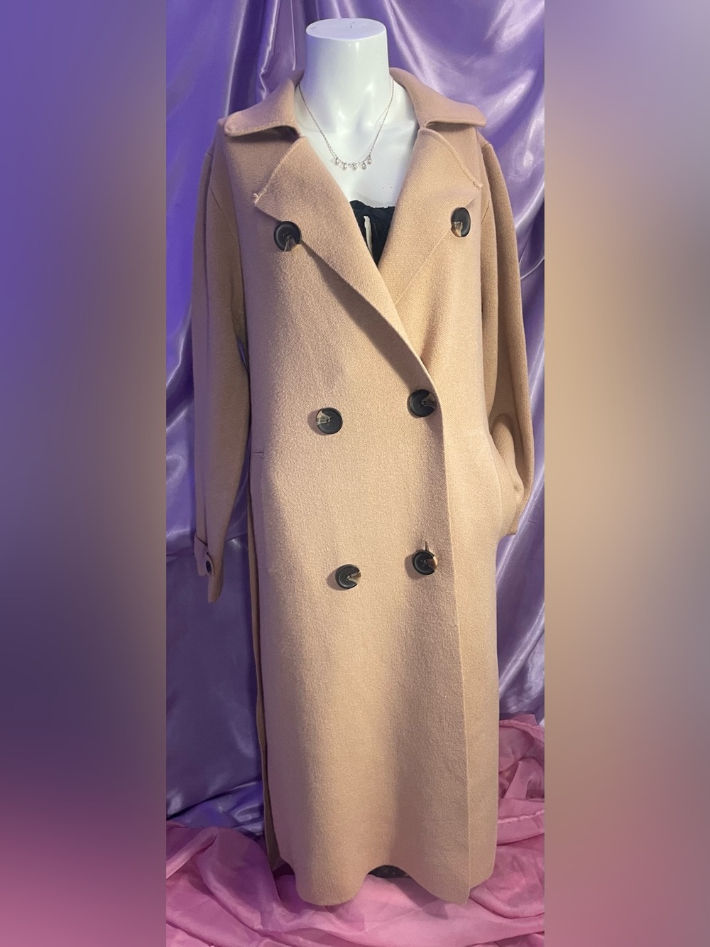 C.A. Atelier Camel Tan Cashmere Blend Double Breasted Knit Trench Coat S